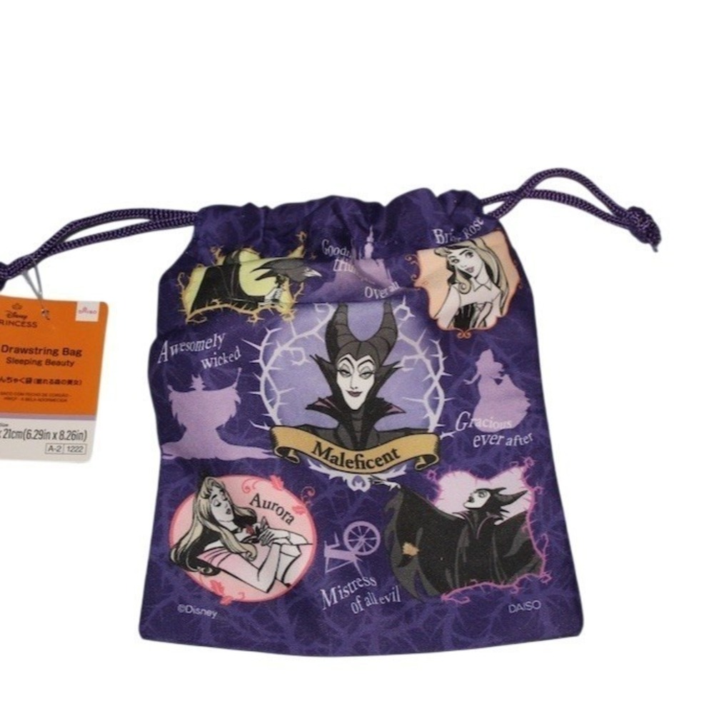 Disney Maleficent Sleeping Beauty Drawstring Pouch‎ Bag Purple Small